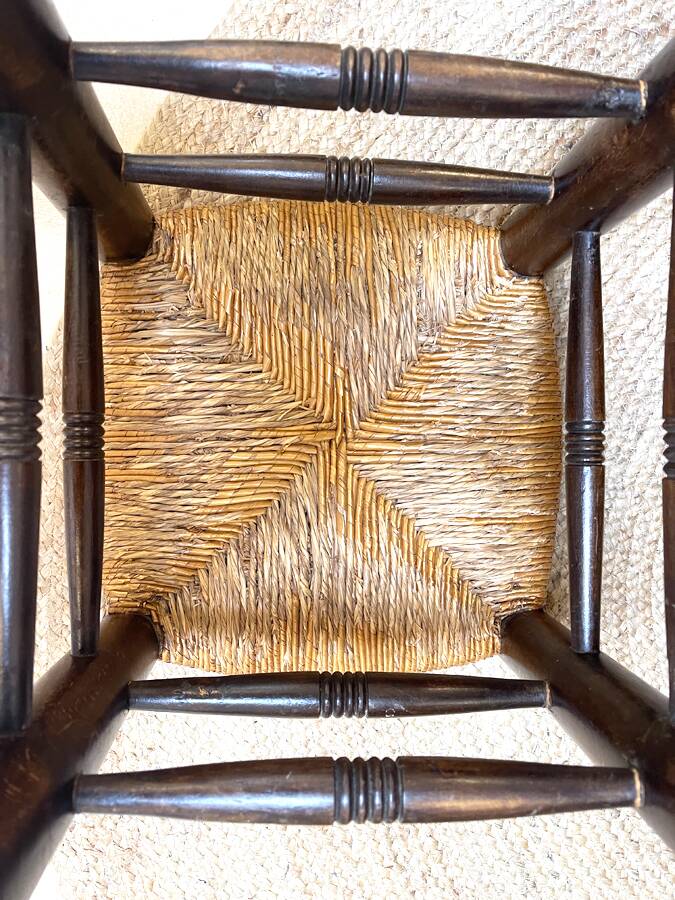 Vintage stool made of straw and wood, 1970