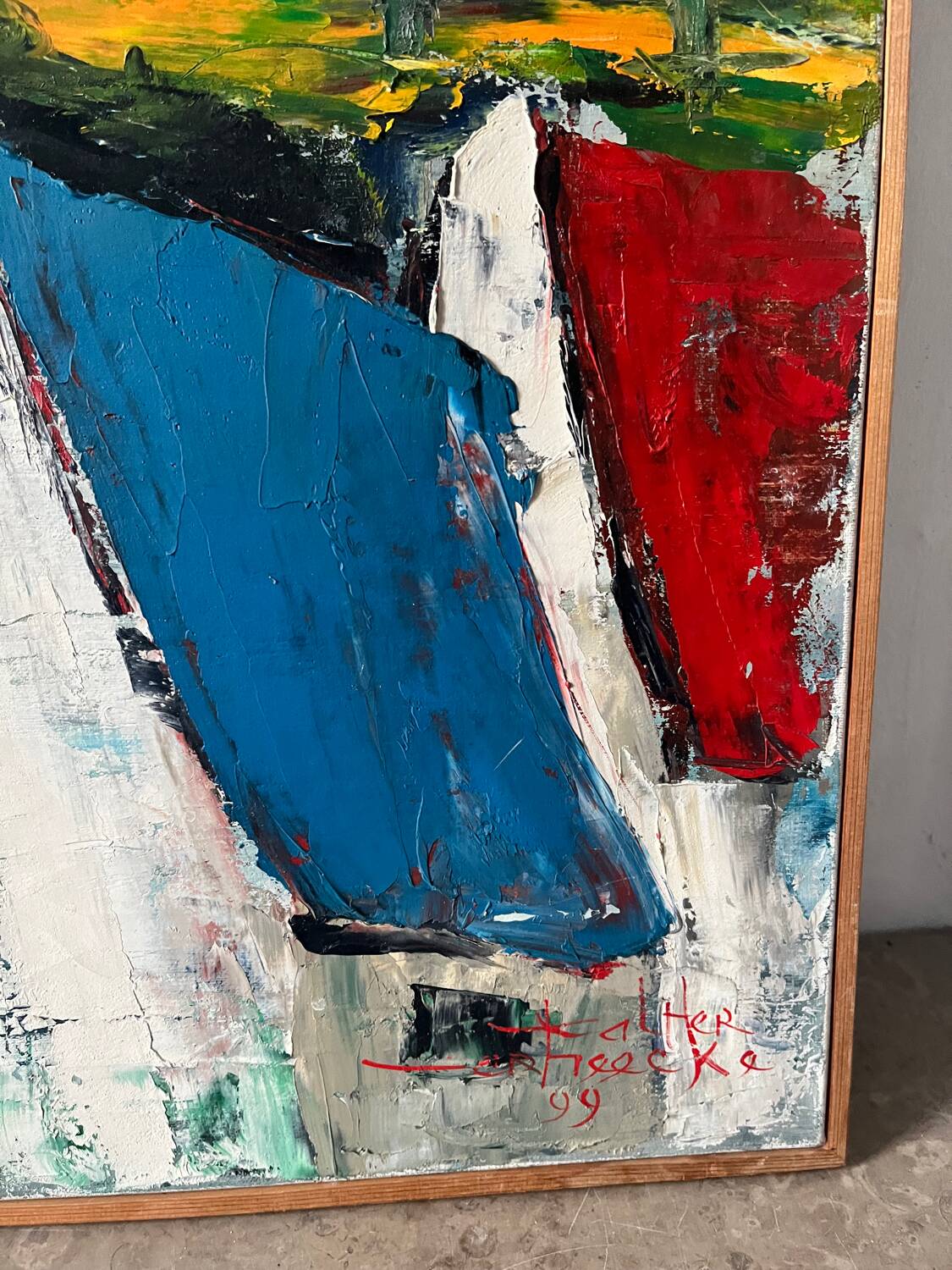 The colored roofs, knife technique, signed