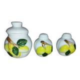 Movilex vintage set with lemons – mustard pot, salt shaker and pepper shaker –