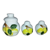 Moutardier, salière et poivrier Movilex vintage, décor citron