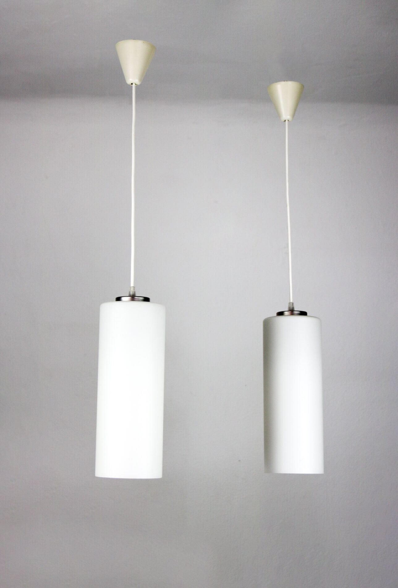 Pair of vintage Danish opaline glass hanging light