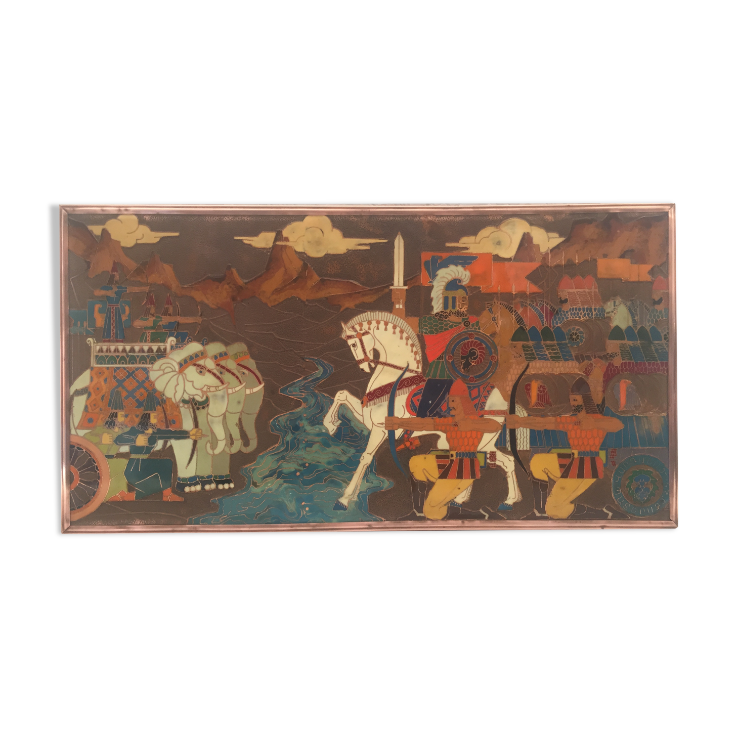 Plaque décorative arméniènne bataille d'avarayr cuivre emaux cloisonnés