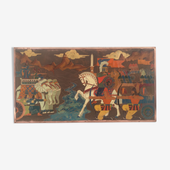 Plaque décorative arméniènne bataille d'avarayr cuivre emaux cloisonnés