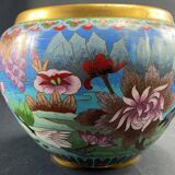 Cloisonné enamel pot cover with floral decoration with heron China Japan