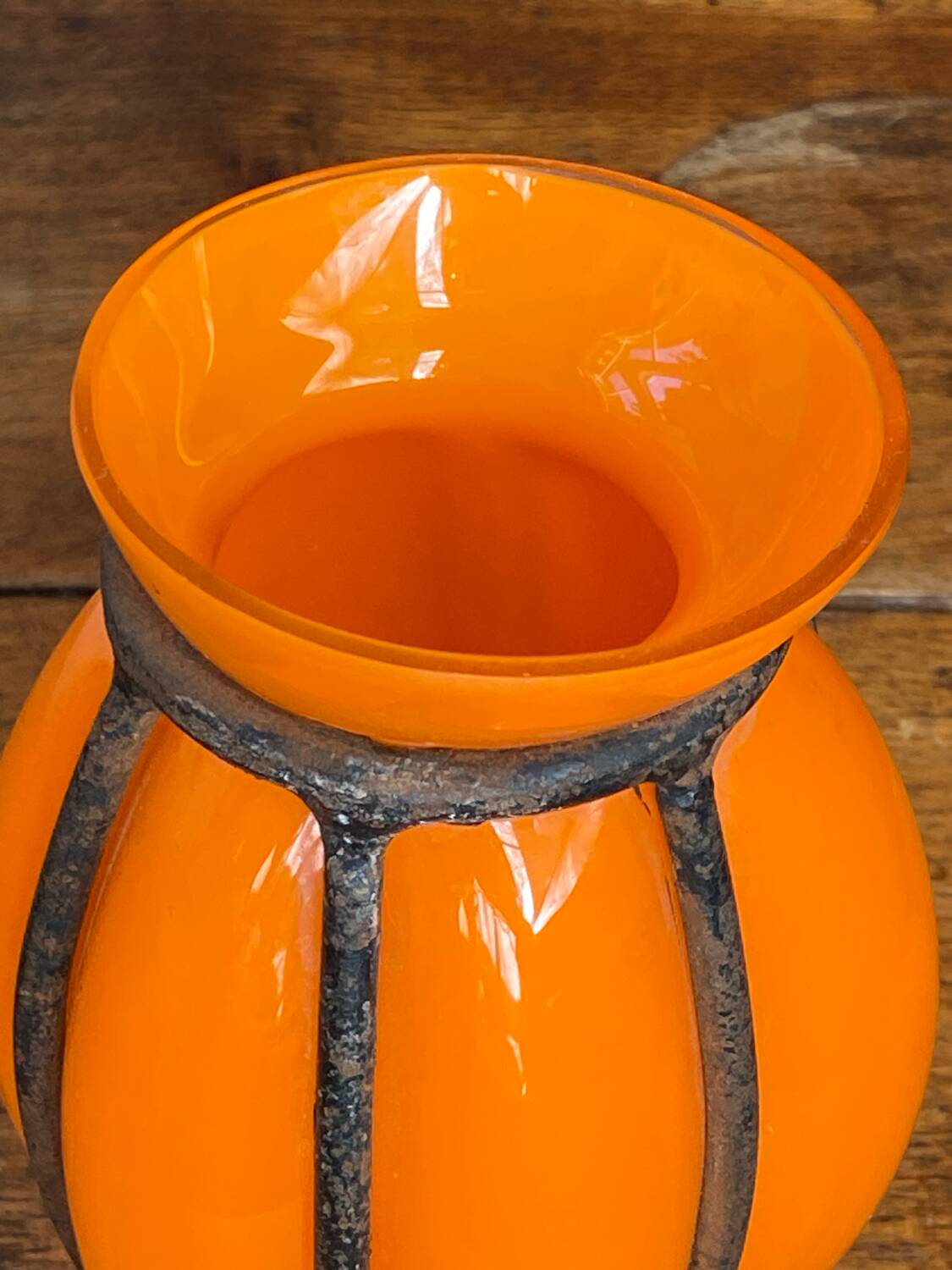 Blown glass vase encased