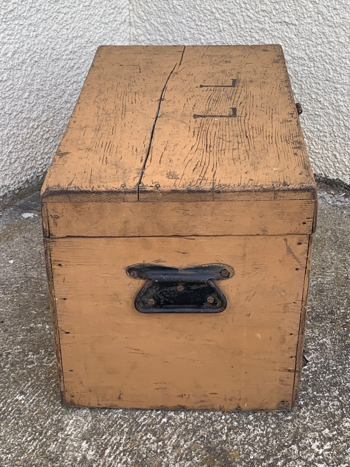 Wooden chest yellow patina