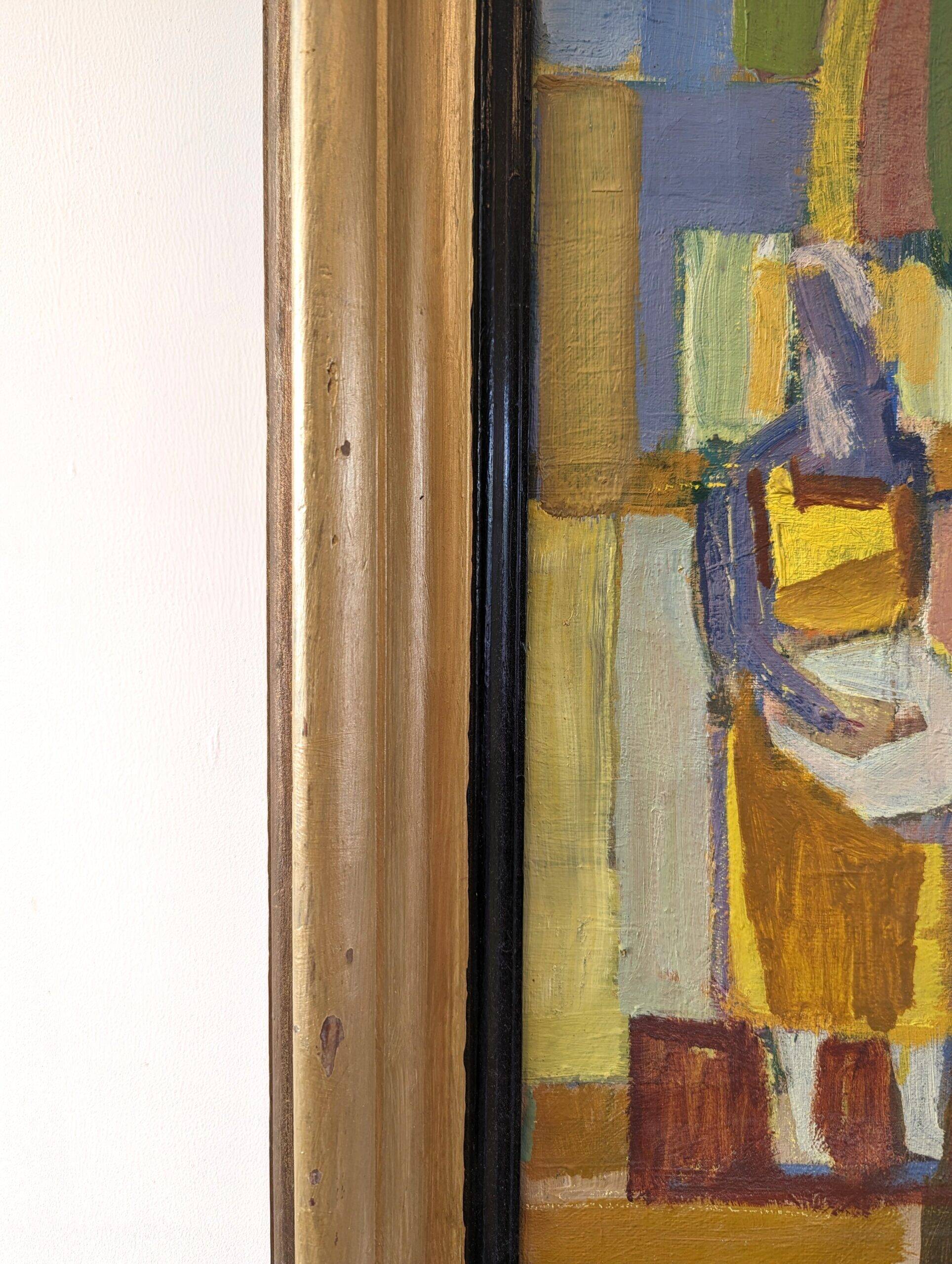 Mid-Century Modern Swedish "The Fruit Tree Pickers" Vintage Oil Painting, Framed