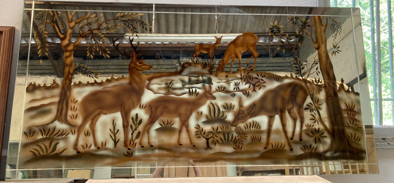 Doe-themed eglomized mirror