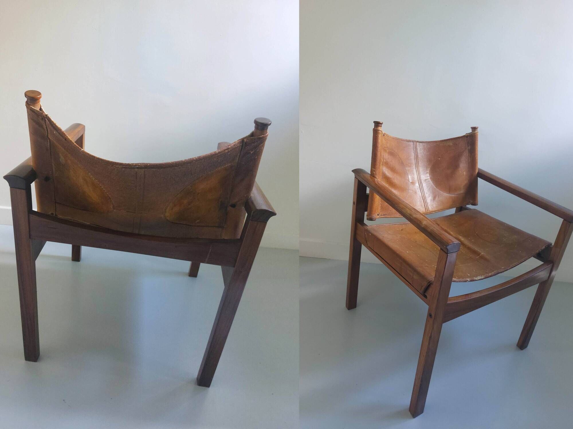 Pair of Michel Arnoult safari armchairs, Brazil 1960, rosewood and leather