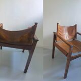 Pair of Michel Arnoult safari armchairs, Brazil 1960, rosewood and leather
