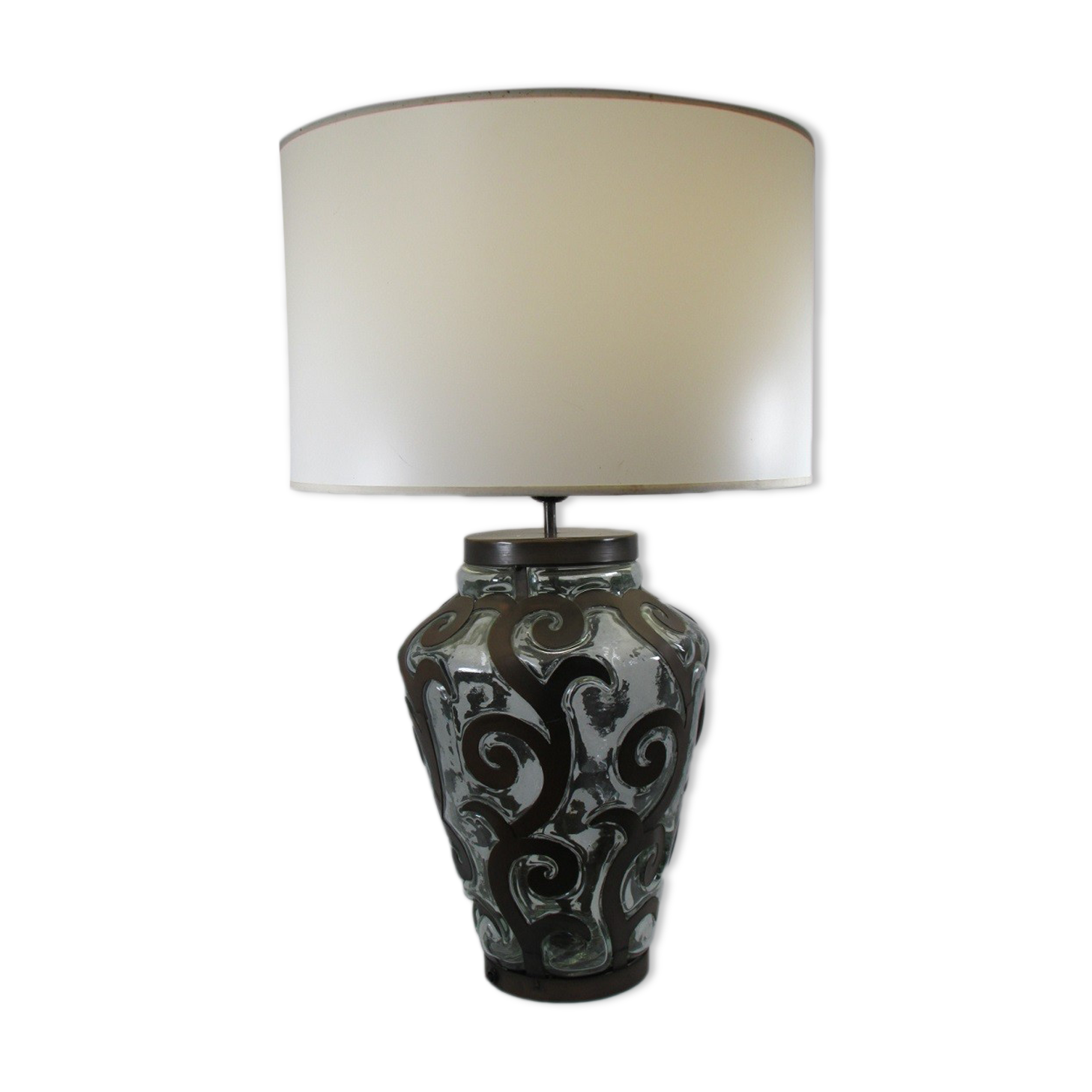 Lampe de salon, fer forgé et verre soufflé