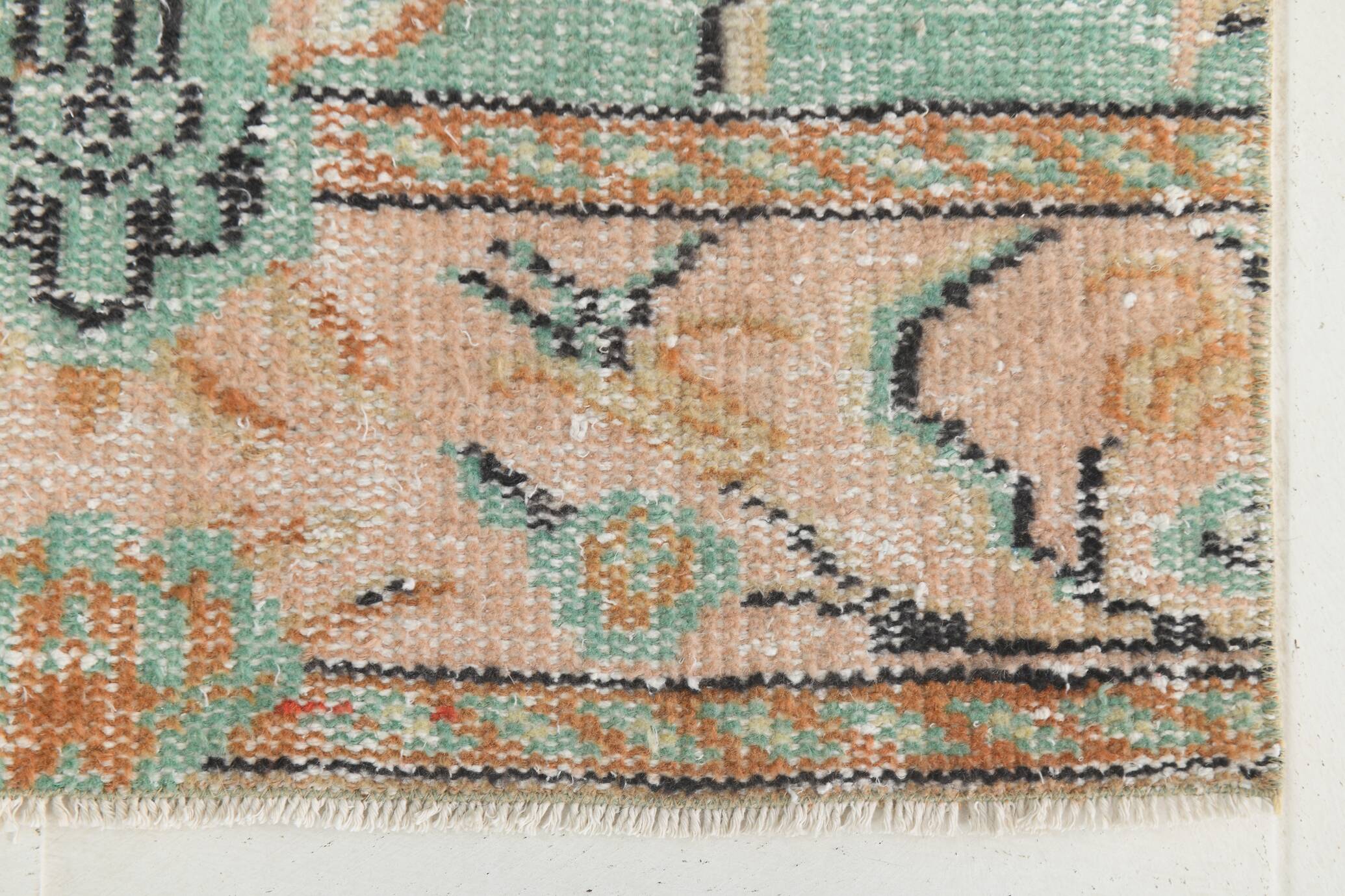 3x10 Light Green & Cream Antique Vintage Runner Rug, 80x296Cm
