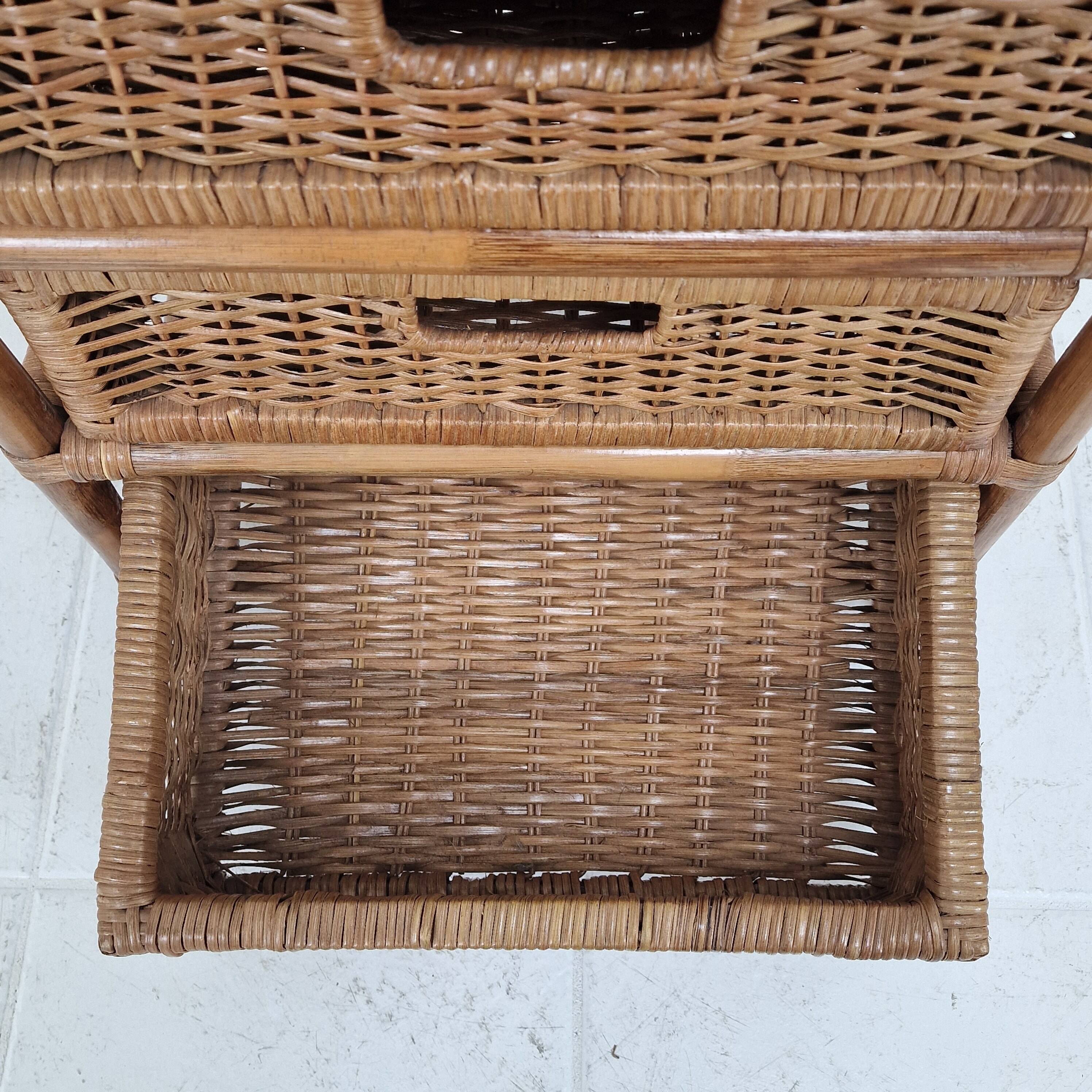 Italian Rattan and Wicker Three-Drawer Chest, 1970s