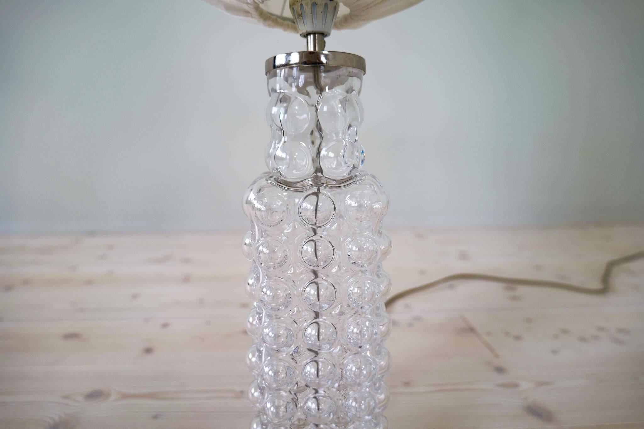 Rare mid-century modern crystal drop table lamp by Orrefors, designed by Carl Fagerlund.