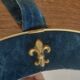Miroir rond vintage en velours bleu et doré