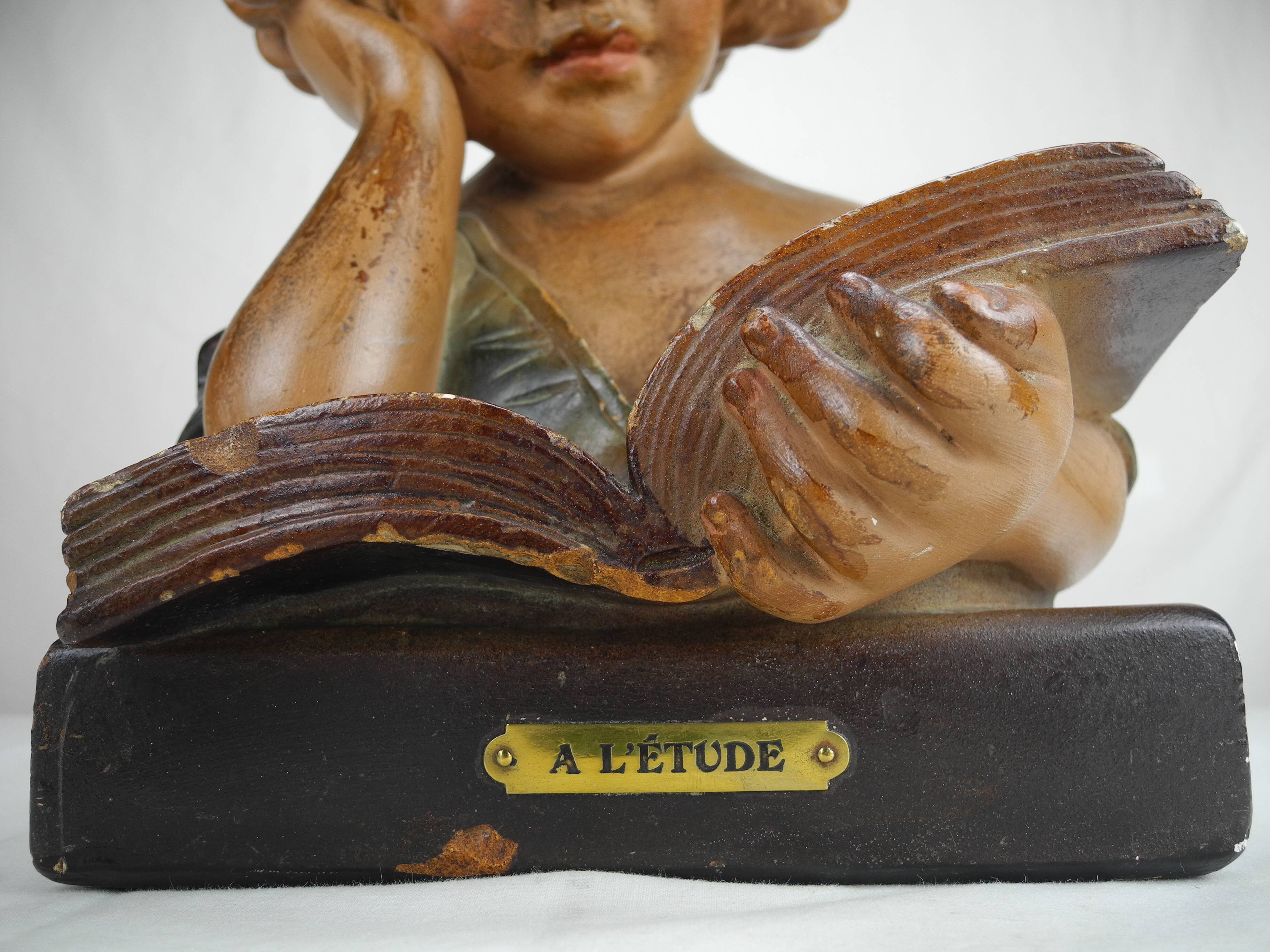 Old plaster bust under study art deco antique french bust 30s