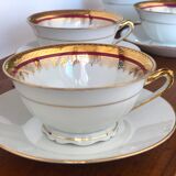 Vintage coffee cups made of fine Limoges porcelain - Raspberry and golden décor