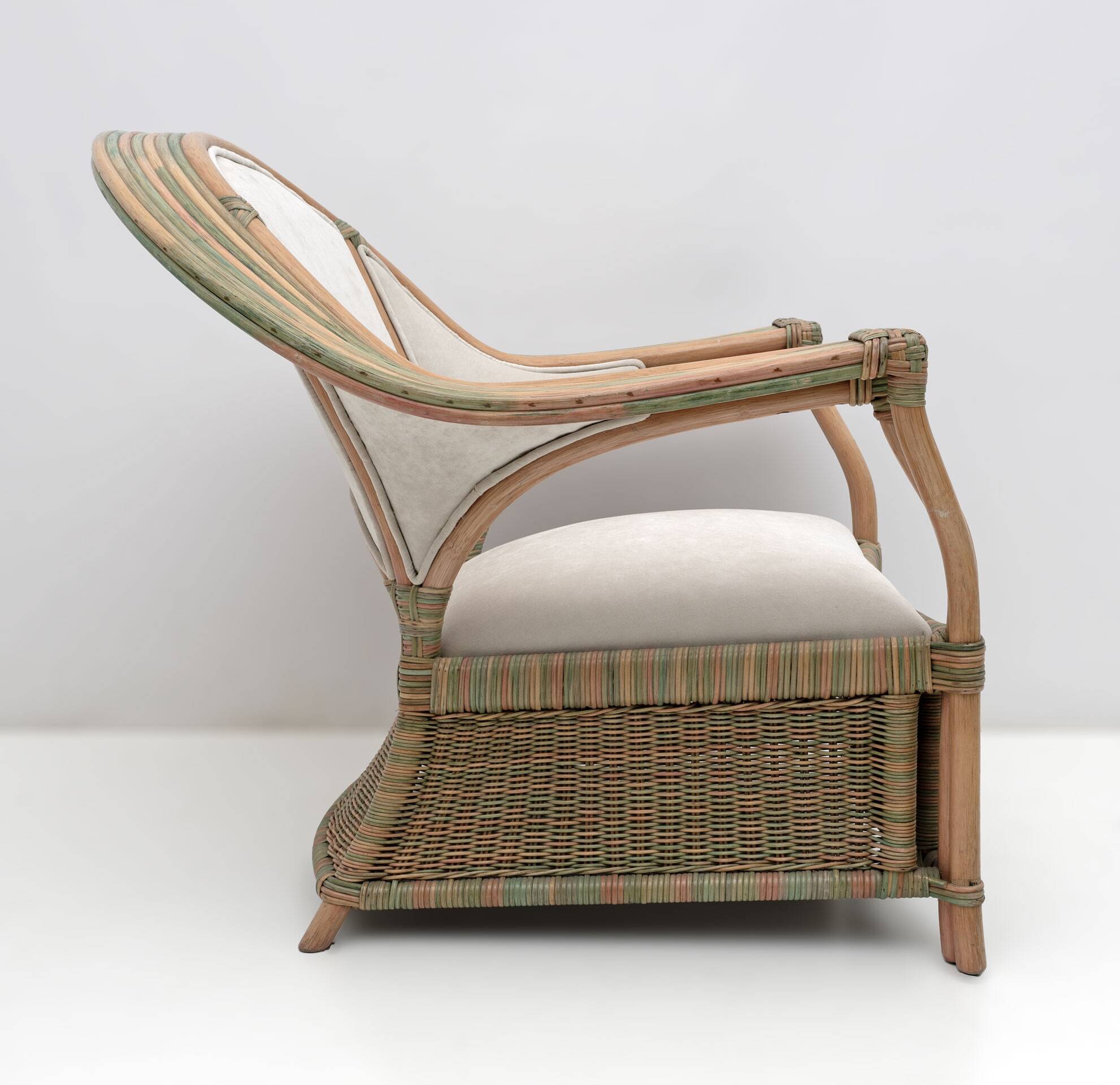 Mid-century Modern Italian Rattan and Wicker Two Armchairs and Sofa, 1970s
