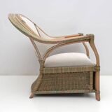 Mid-century Modern Italian Rattan and Wicker Two Armchairs and Sofa, 1970s