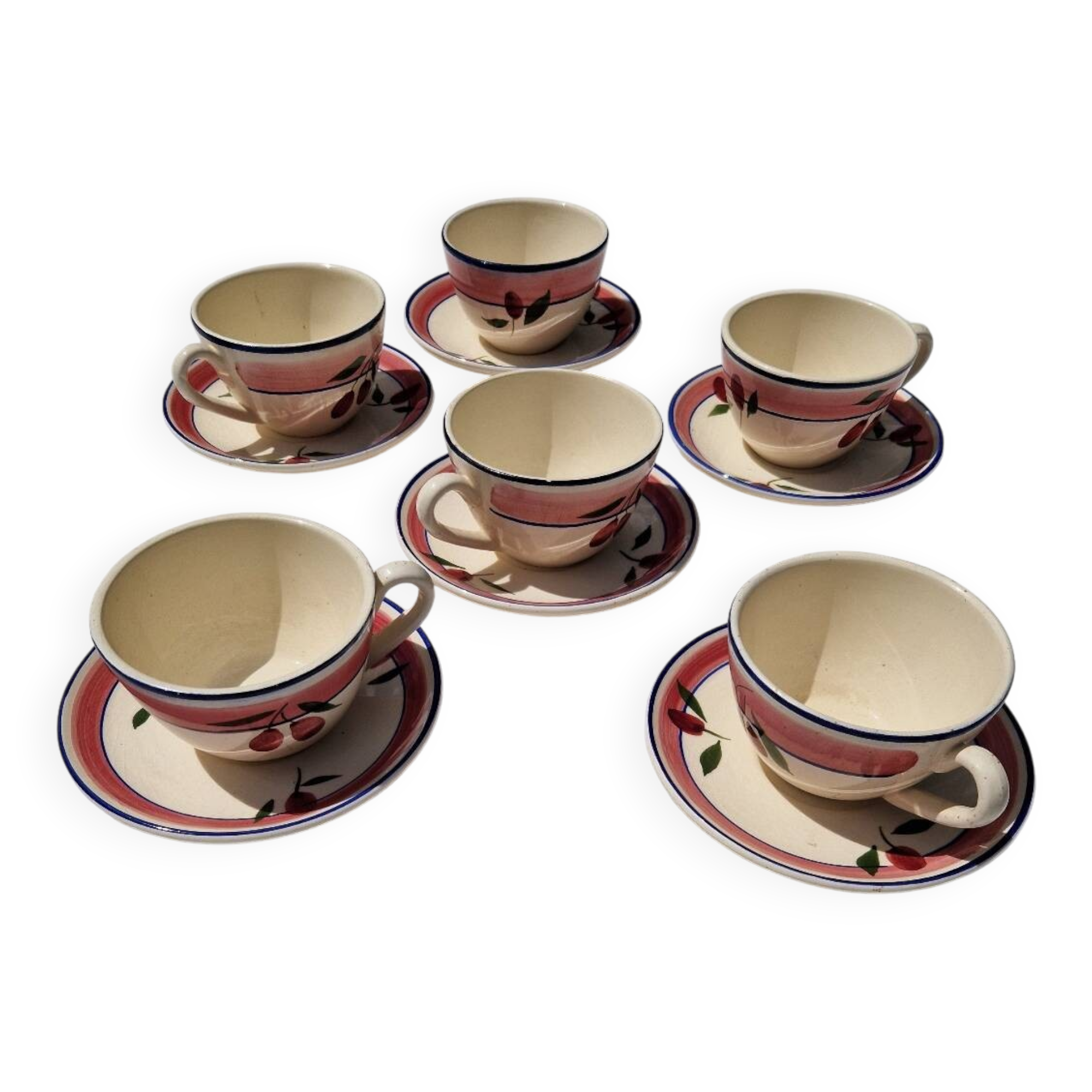 Set of 6 Antique Cups and Saucers