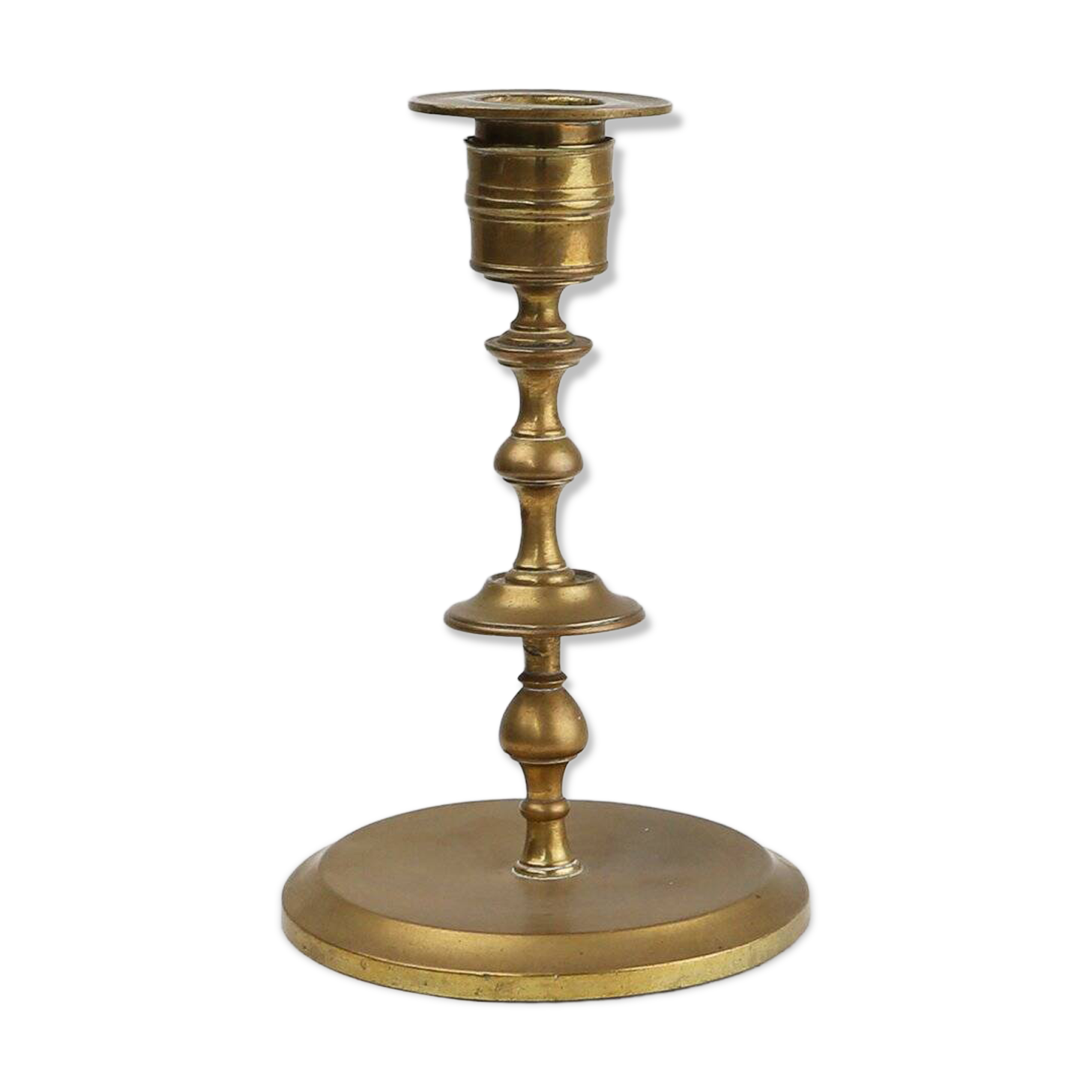 Antique Flemish Copper Disc Candlestick, 15th Century