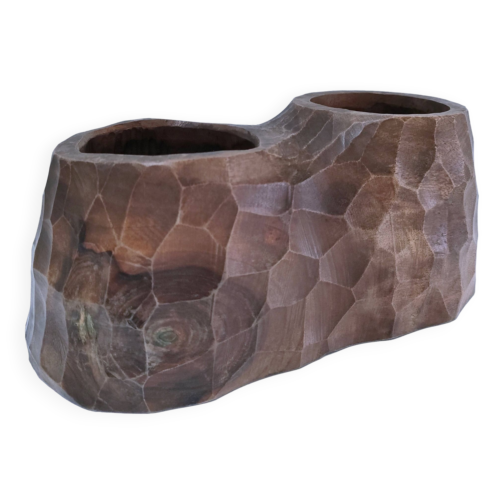 Carved solid wood pencil holder signed vintage