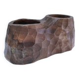 Carved solid wood pencil holder signed vintage