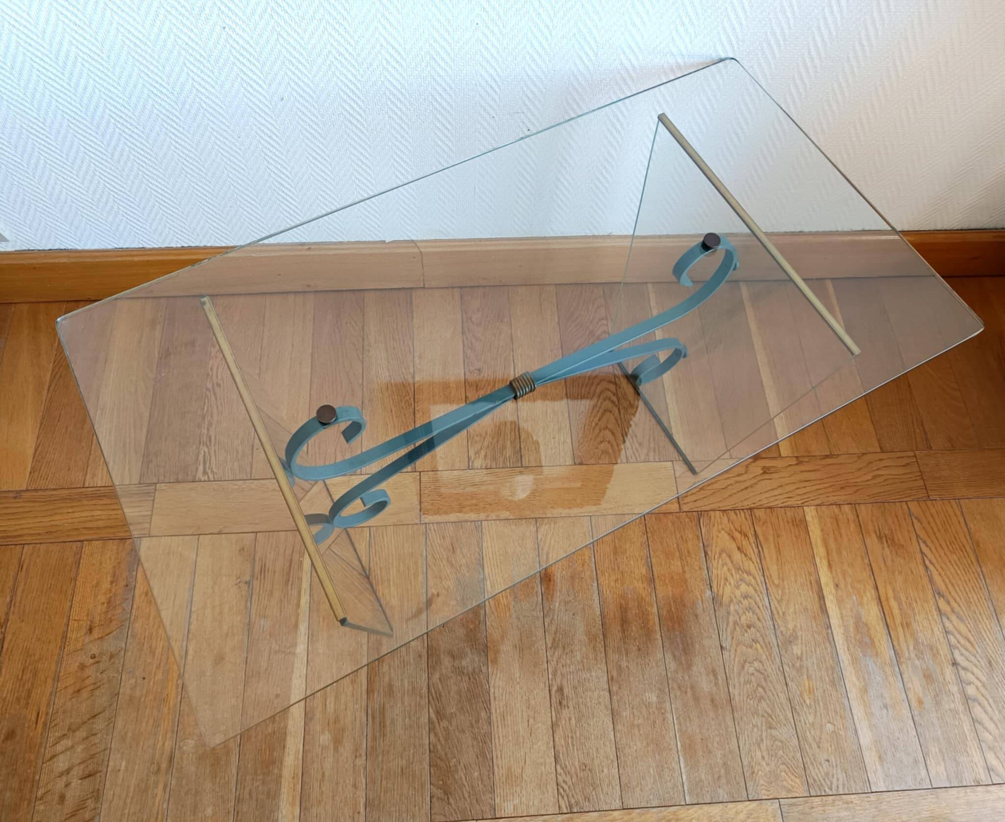 Glass and wrought iron coffee table, Italy 1960