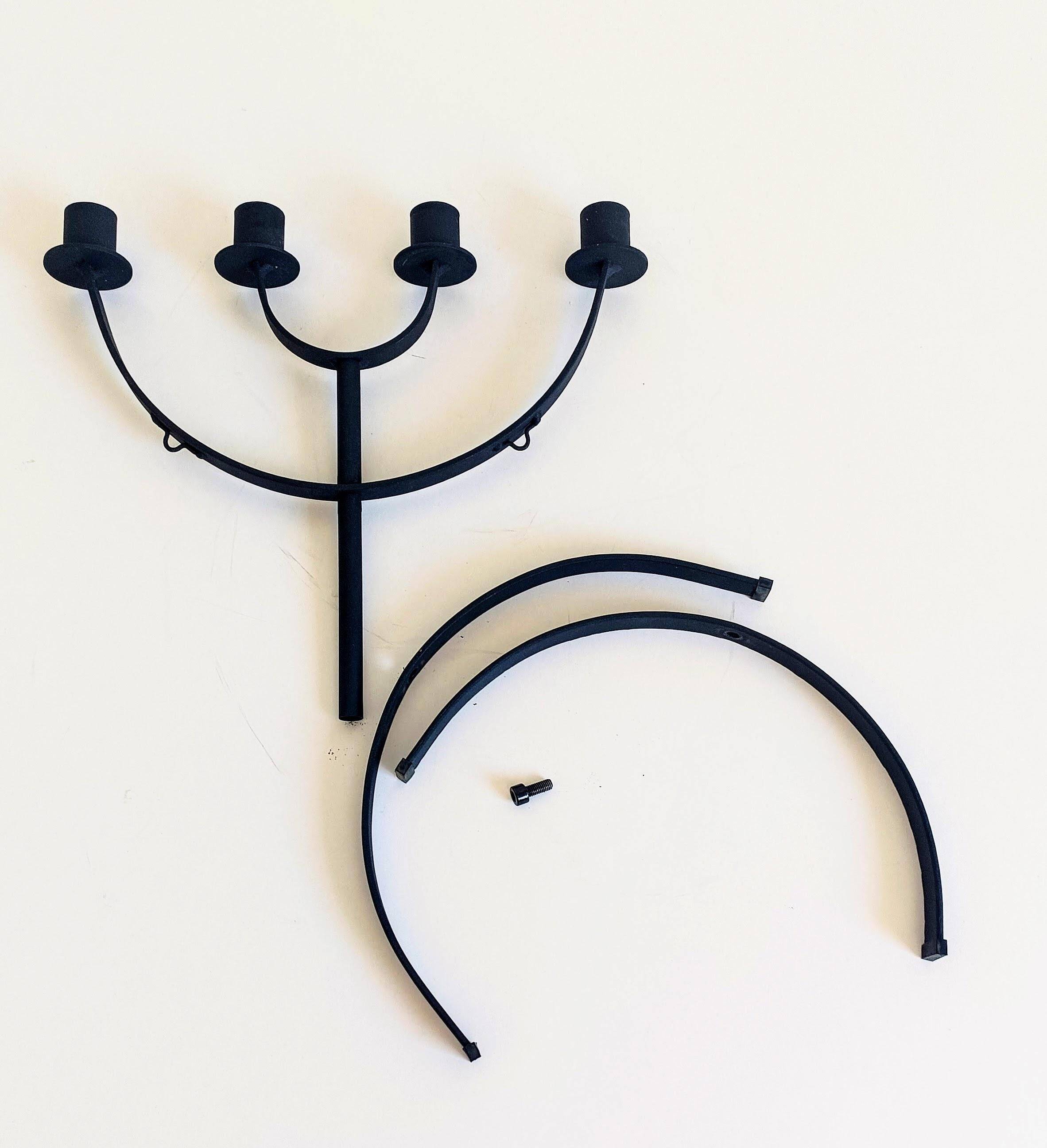 Mid-Century Minimalistic Black Wrought Iron Menorah Candelabra