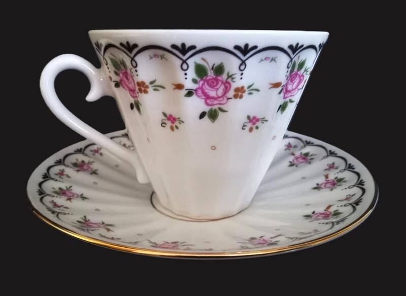 Tea cup with saucer in Russian porcelain Lomonosov, St Petersburg.