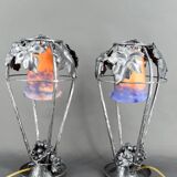 Pair of Wrought Iron Lamps, Vine Theme, Müller Frères, Art Deco, 1925