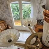 Art Deco chandelier by H.Petitot and Jean Gauthier in copper-plated metal and opal glass