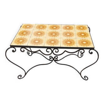 Table basse en fer forgé noir et céramique