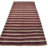 4x9 Red & Navy Blue Pinstriped Pattern Turkish Kilim Rug, 136x284Cm