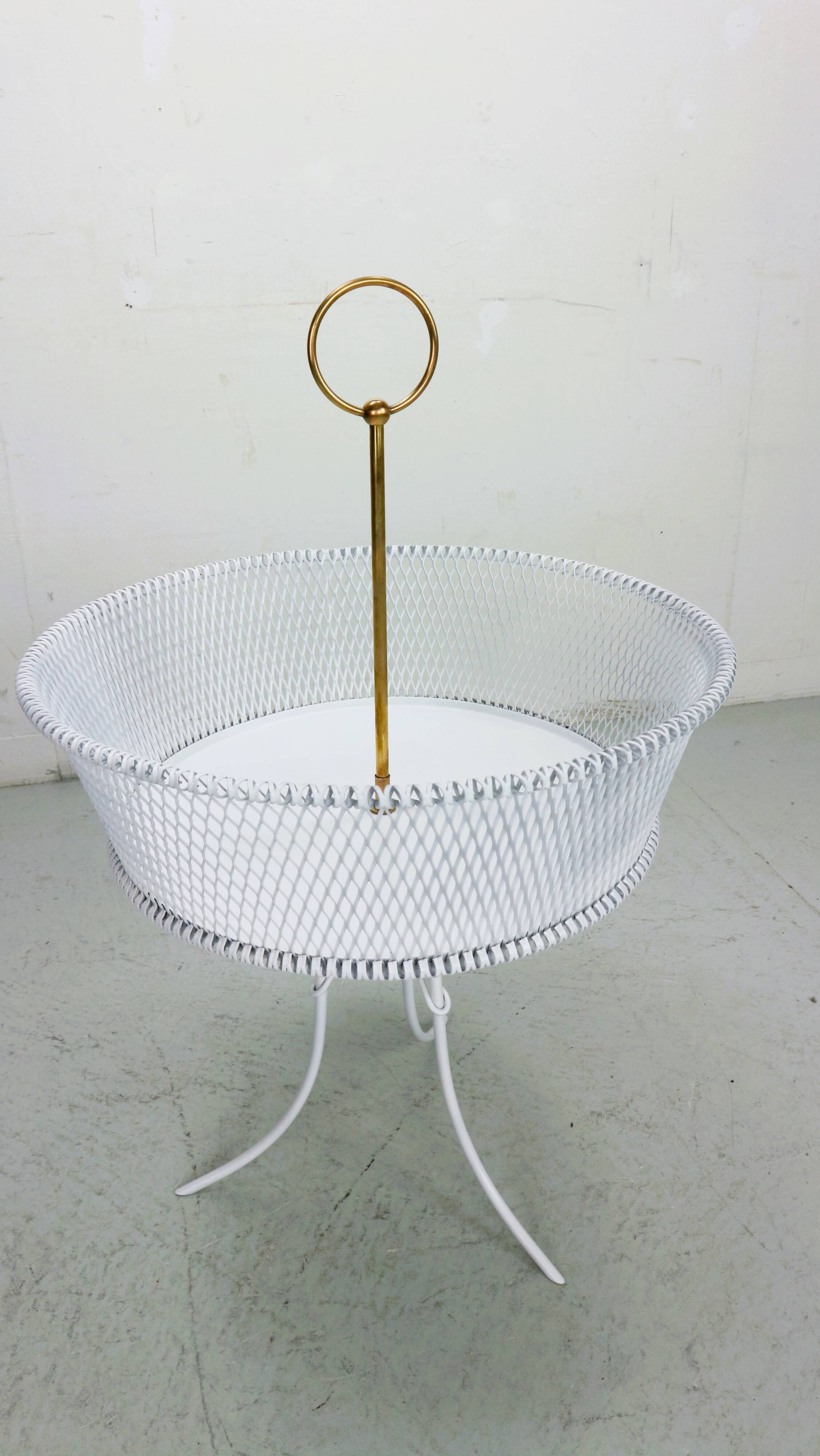 Vintage white metal and brass planter or basked, France 1960s