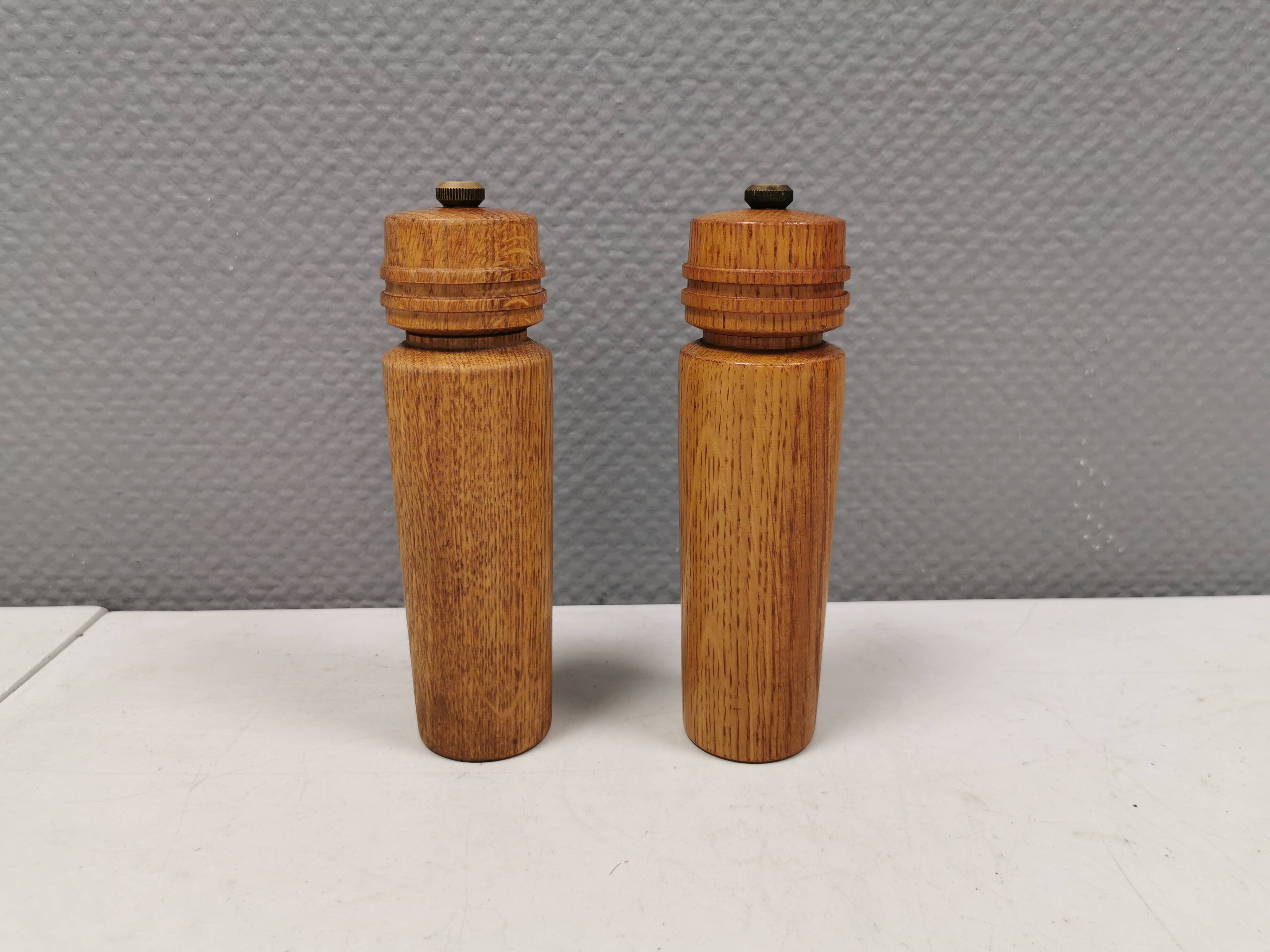 Vintage set of salt and pepper grinders, in oak Denmark 1960s
