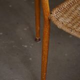 Set of 4 vintage Italian wicker and birch armchairs, mid-century modern, 1950.