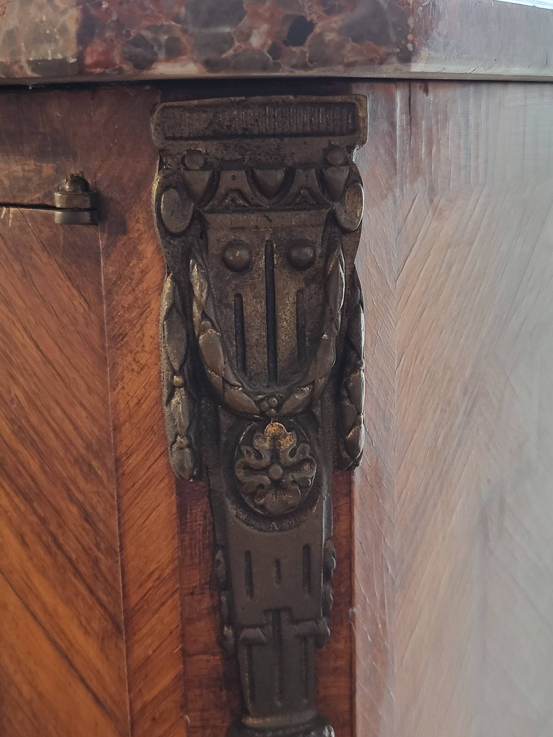 High sideboard in rosewood and marble slab, Louis XVI style, French