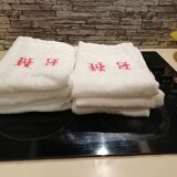 Set of 6 white embroidered terry towels 1930.1950