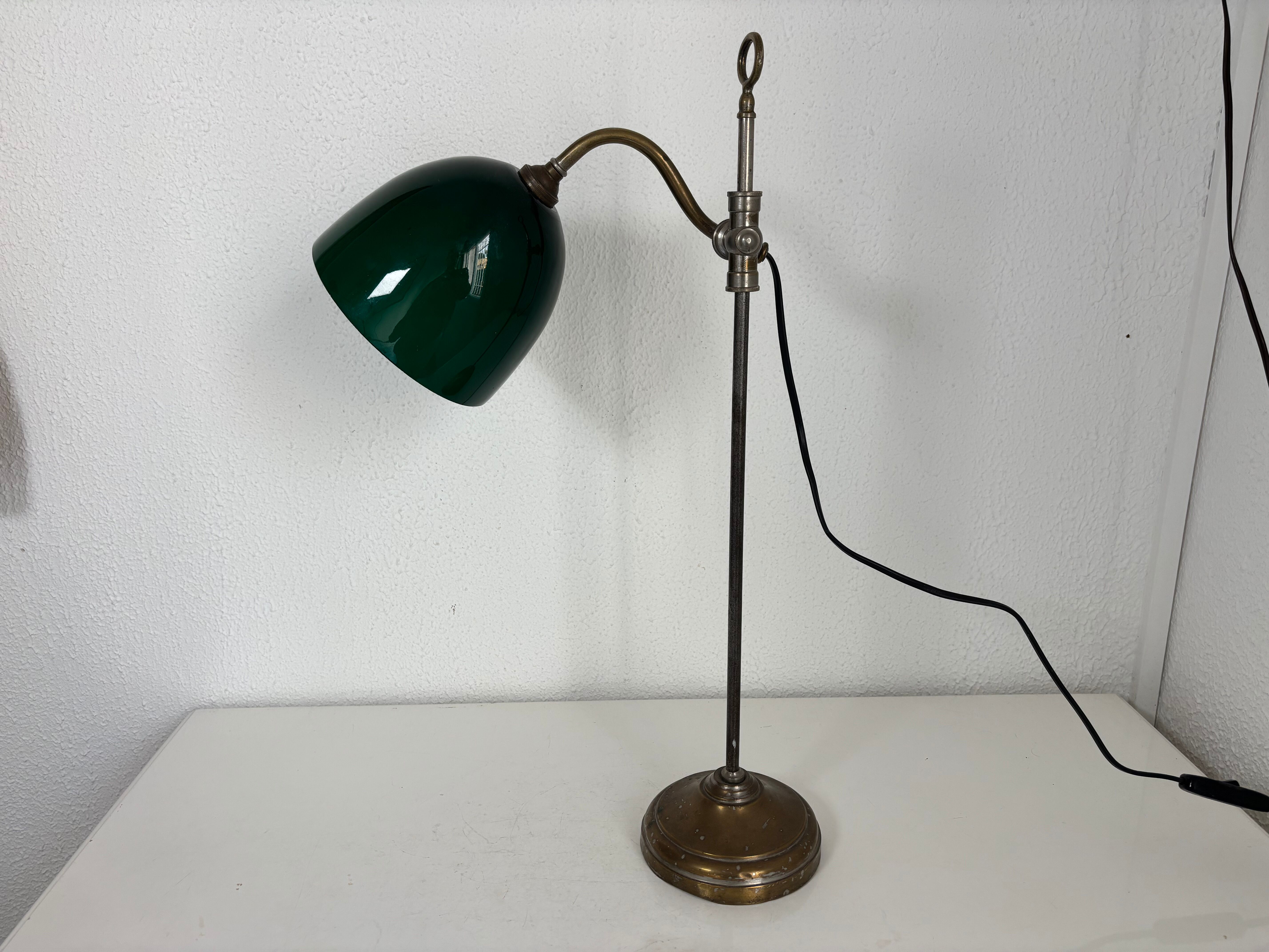 Vintage 1900 desk lamp in nickel-plated brass celadon - 52 cm