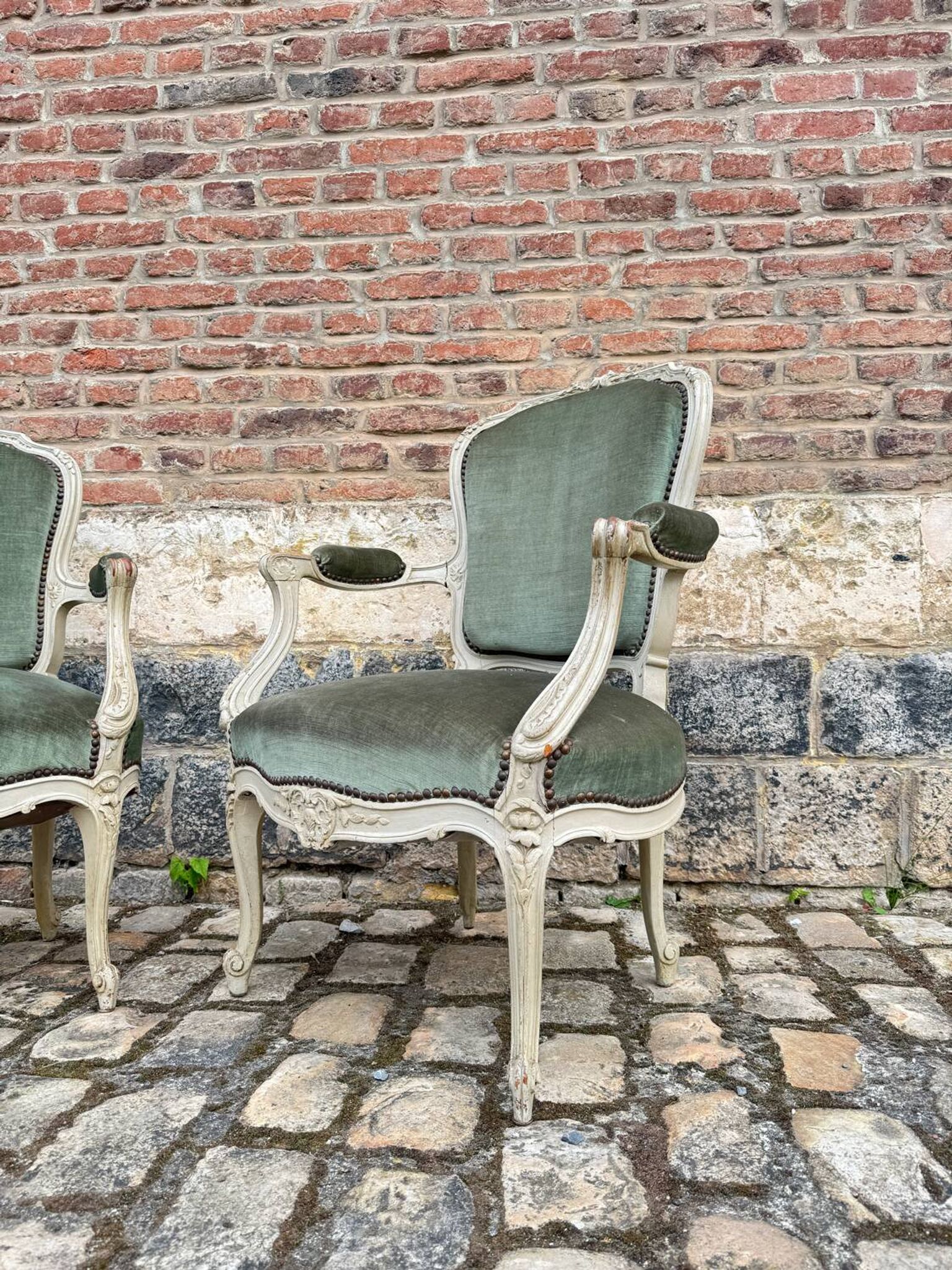 Pair Of Louis XV Style Lacquered Wood Armchairs XIX Eme Century