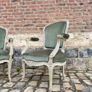 Pair Of Louis XV Style Lacquered Wood Armchairs XIX Eme Century