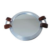 Plateau miroir en palissandre et aluminium Art Deco années 40 50