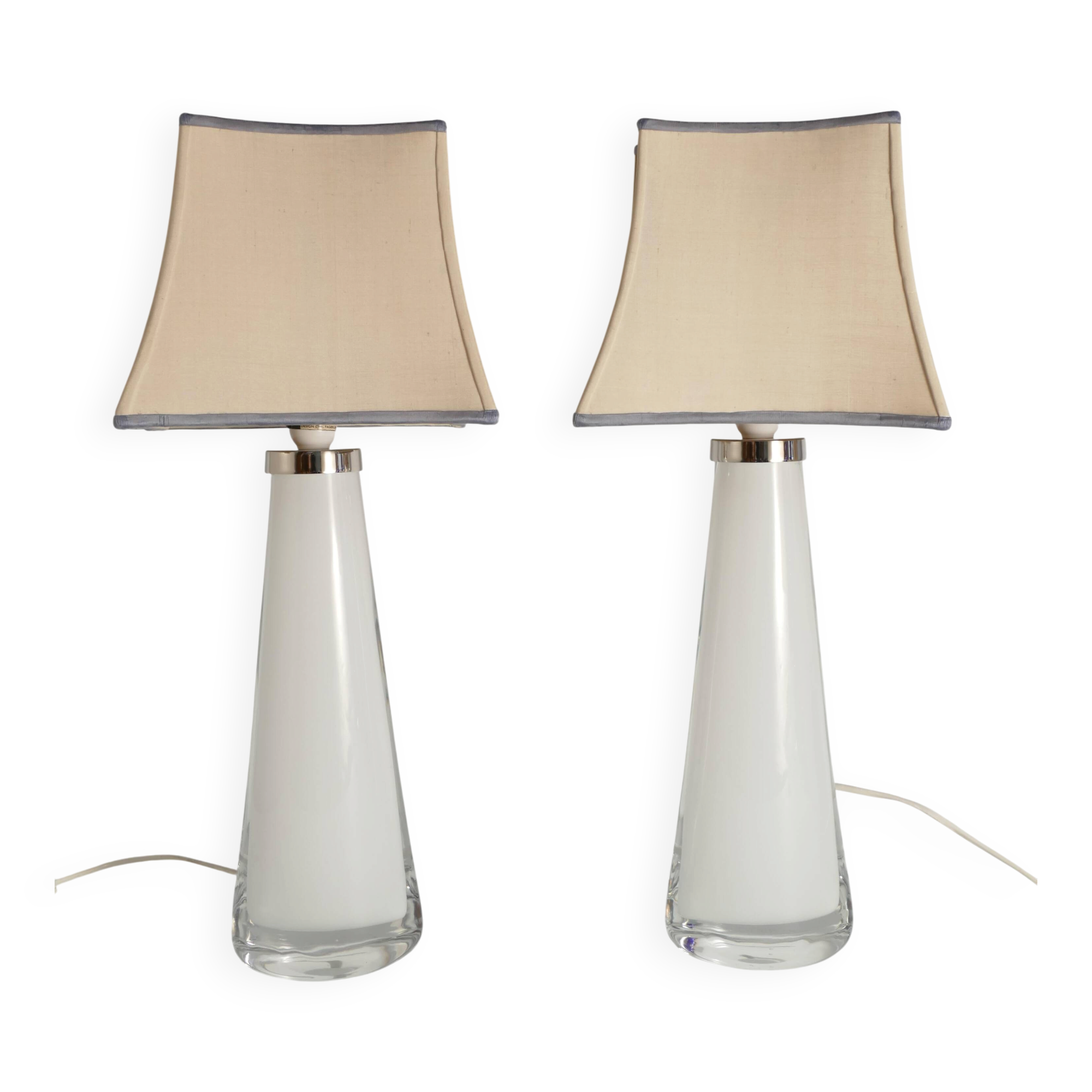 Large White Crystal Glass Table Lamps, Carl Fagerlund, Orrefors, 1960, Set of 2