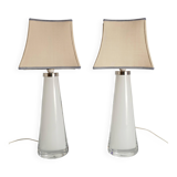Large White Crystal Glass Table Lamps, Carl Fagerlund, Orrefors, 1960, Set of 2