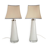 Grandes lampes de table en verre cristal blanc, Carl Fagerlund, Orrefors, 1960, ensemble de 2