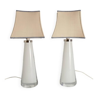 Large White Crystal Glass Table Lamps, Carl Fagerlund, Orrefors, 1960, Set of 2
