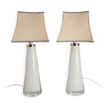 Large White Crystal Glass Table Lamps, Carl Fagerlund, Orrefors, 1960, Set of 2