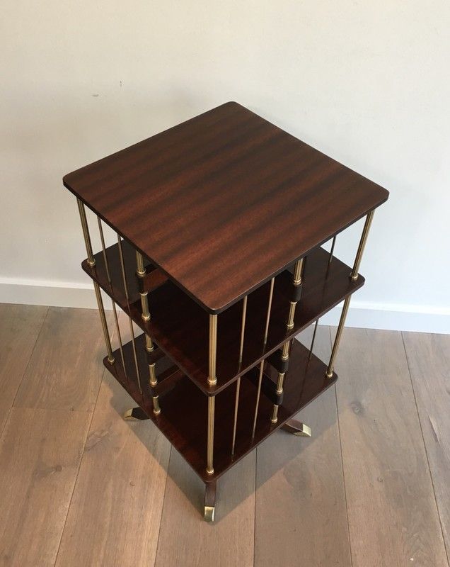 Rotating bookcase cabinet in mahogany and brass