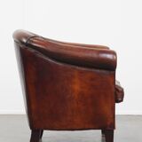 Sheepskin Leather Club Chair in a Cognac Tone